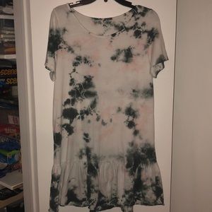 Pink gray and white tie dye dress